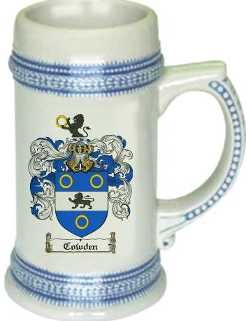 Cowden family crest stein coat of arms tankard mug