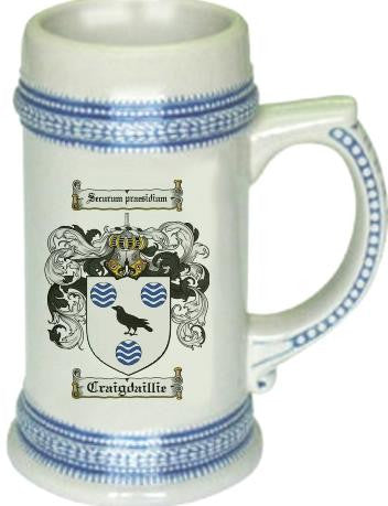 Craigdaillie family crest stein coat of arms tankard mug