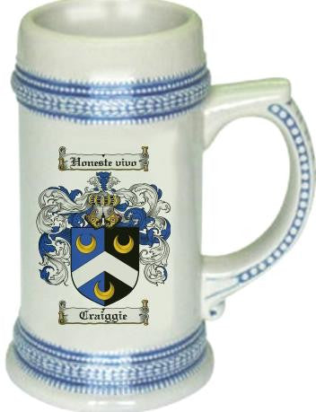 Craiggie family crest stein coat of arms tankard mug