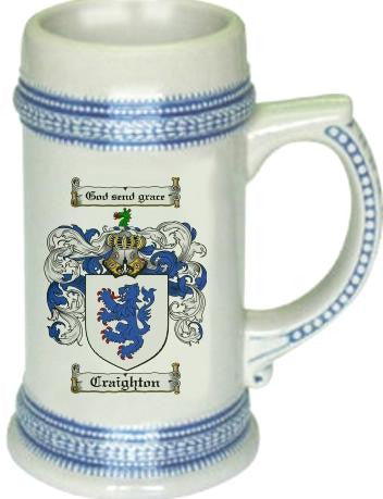 Craighton family crest stein coat of arms tankard mug