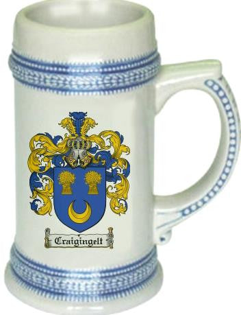 Craigingelt family crest stein coat of arms tankard mug