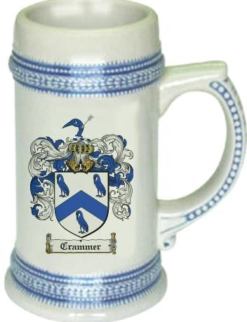 Crammer family crest stein coat of arms tankard mug