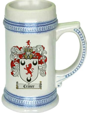 Craner family crest stein coat of arms tankard mug