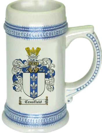 Cranfield family crest stein coat of arms tankard mug