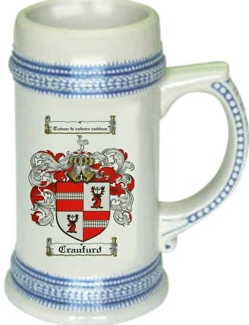 Craufurd family crest stein coat of arms tankard mug