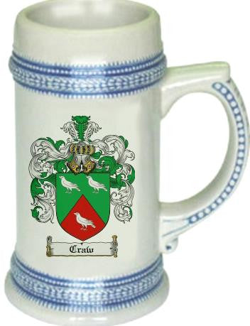 Craw family crest stein coat of arms tankard mug