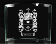 Curved Engraved Family Crest/Coats of Arms Glass Plaque