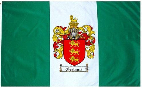Greland family crest coat of arms flag