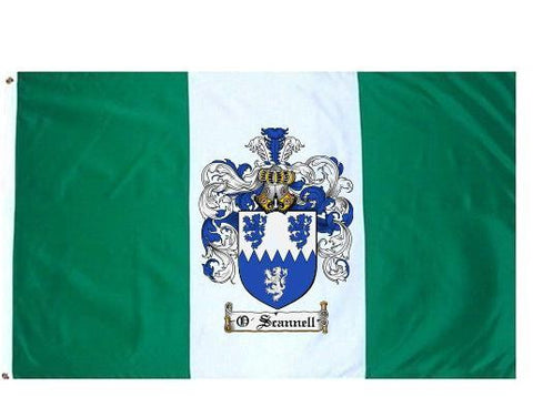 O'Scannell family crest coat of arms flag