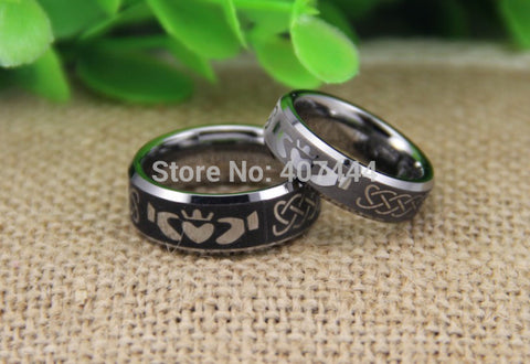 Free Shipping USA UK Canada Russia Brazil Hot Sales 6MM/8MM Silver Bevel IRISH CLADDAGH Mens New Fashion Tungsten Wedding Rings