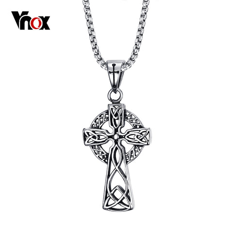 Vnox Celtic Cross Pendant Men Necklace High Quality Stainelss Steel Cool Punk Jewelry 24" Chain