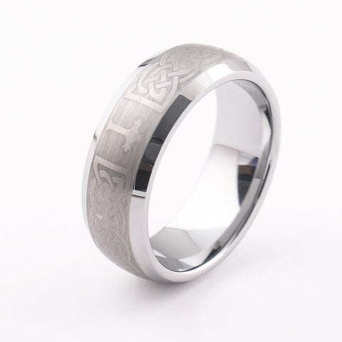 Men's Tungsten Ring Band Silver Tone Irish Celtic Knot Cross Triquetra Brushed tungsten carbide ring