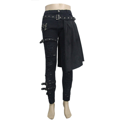 Devil Fashion Punk Men's Detachable Pants Steampunk Gothic Black Scotland Kilt Trousers Man Casual Cotton Pants with Kilt