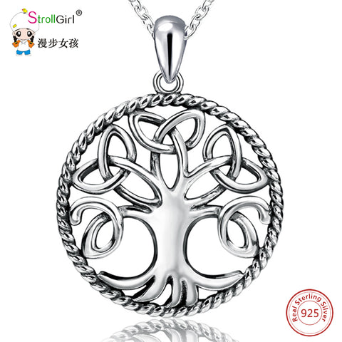 Strollgirl 925 Sterling Silver Vintage Tree Pendants & Necklaces For Women Silver Chain Celtic Knot Necklace Fashion Jewelry