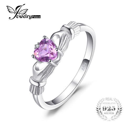 JewelryPalace Heart 0.5ct Irish Claddagh Natural Amethyst Birthstone Promise Ring 925 Sterling Silver Jewelry 2016 New For Women