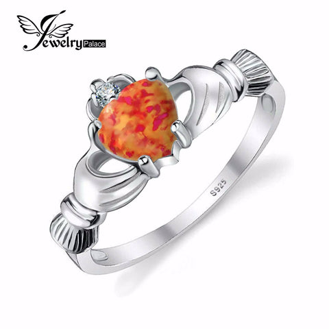 JewelryPalace Heart Orange Black Fire Opal Irish Claddagh Ring Ggenuine 925 Sterling Silver Jewelry For Women October Birthstone