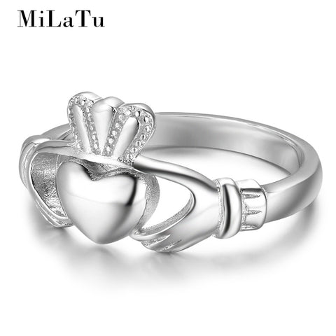 MiLaTu Irish Jewelry 100% 925 Sterling Silver Claddagh Rings Hand Heart Crown Ring Women Wedding Ring Free Box R024S