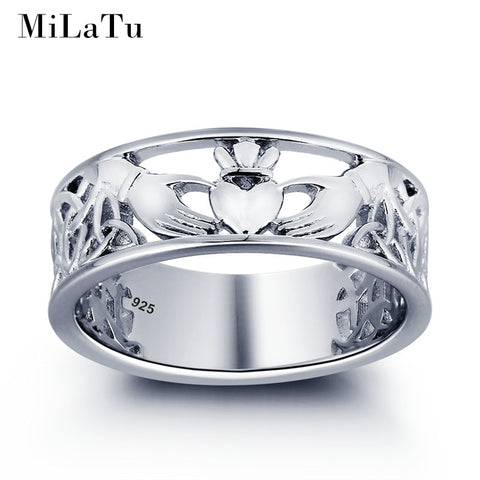 MiLaTu Exclusive Genuine 925 Sterling Silver Claddagh Rings For Women Irish Hand Heart Crown Ring Women Gift Anel Free Box R014S
