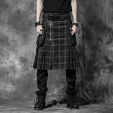 Brown Gothic Punk Scottish Kilt Costume Double Pockets Men Skirts Belt Lattice Plait Skirt Skirts Bilateral Pocket Chain Skirts
