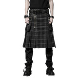 Brown Gothic Punk Scottish Kilt Costume Double Pockets Men Skirts Belt Lattice Plait Skirt Skirts Bilateral Pocket Chain Skirts