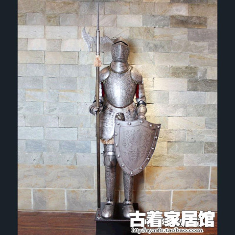 European Medieval Knight size armor knight with axe shield / Bar Cafe western restaurant decoration 2m
