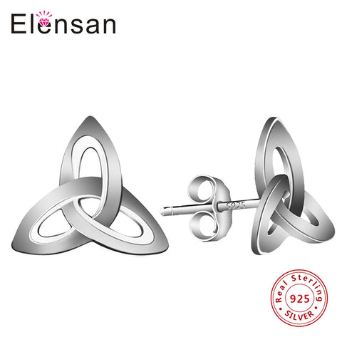 Elensan The Triangle Pattern Trinity Knot Triquetra Celtic Stud Earrings Hook Pierced Luck for Lovely Women 925 Sterling Silver