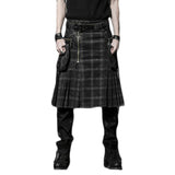 Punk New Winter Men Loose Skirt Trousers With Pockets Grey Pants Gothic Ghost Head Zipper Pants Scotland Tartan Trousers