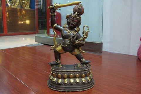 Tibet 100% Purple Bronze Gold Sword in hand Vajrapani Mahakala Buddha Statue