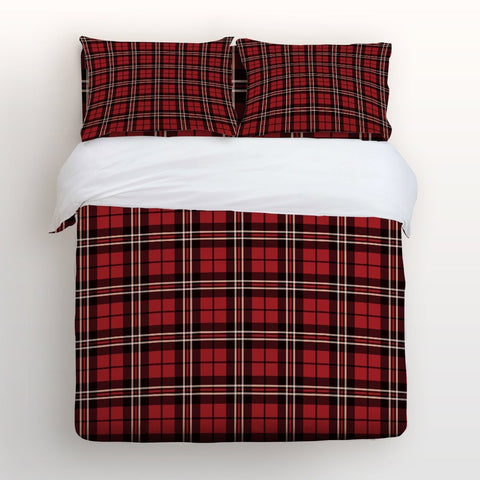 Duvet Cover Set with Zipper Closure Scotland Plaid Striped Black Red Print Bedding Sets with Relaxed Soft Feel Pillow