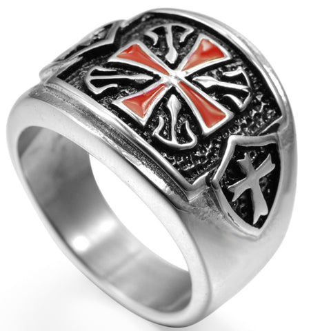 Size 7-15 Crusader Cross Ring Stainless Steel Medieval Shield Biker Knight Templar Heraldry Graduation School Father Husband