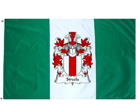 Strzela family crest coat of arms flag